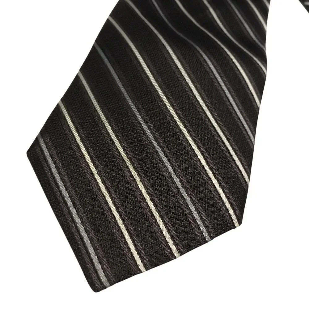 GEORGE Mens Striped Necktie Black White‎ Silver Formal Dress Neckwear